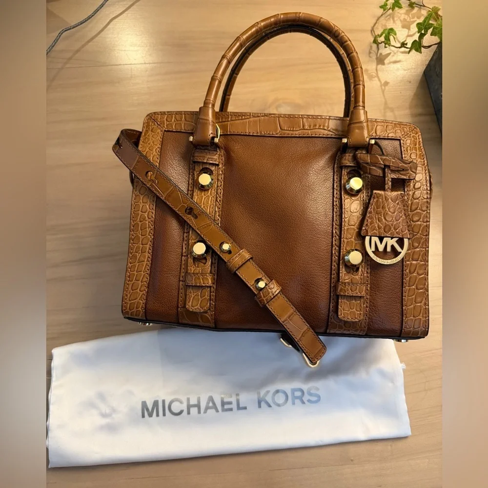 Michael Kors Collins Studded MD Satchel - Walnut New With Tags